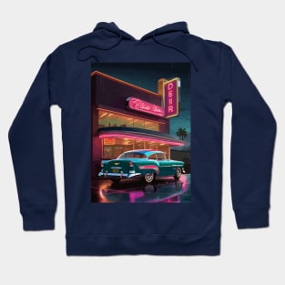 Vintage car night gas station Hoodie